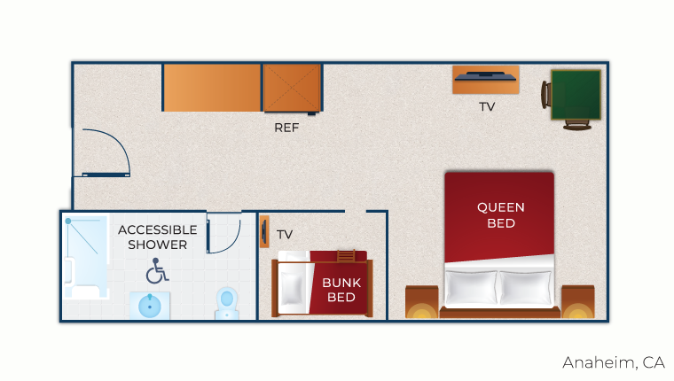 The floor plan for the KidCabin Suite with accessible shower